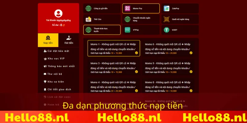  Tổng hợp các cách nạp tiền Hello88 với đa dạng lựa chọn